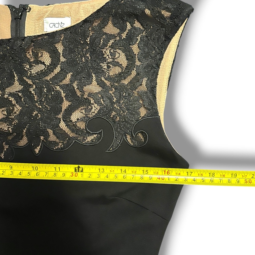 Cache Black Lace Illusion Yoke Sleeveless Sheath Dress 6 Cocktail LBD - Picture 7 of 10